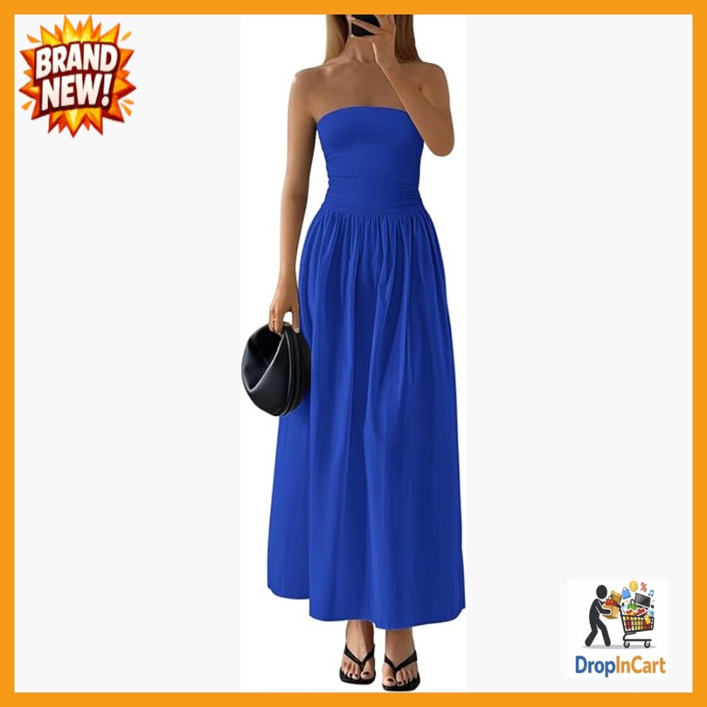 Elegant Strapless Maxi Dress Formal Wedding Party Cocktail Boho Chic - Picture 1 of 7